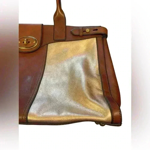 FOSSIL Vintage Reissue Brown Leather Shimmer Rose Gold XL Weekender Duffle Bag - Picture 7 of 12